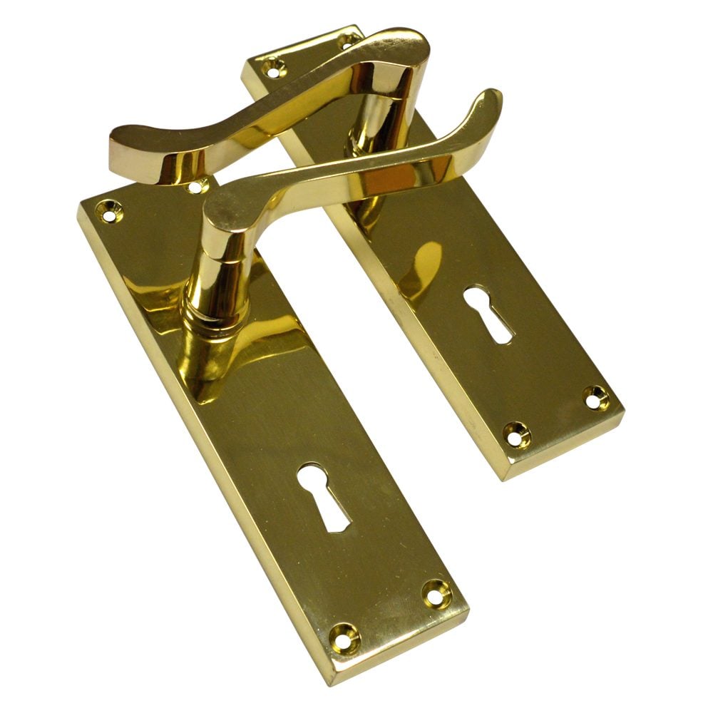 ASEC Vital Victorian Plate Mounted Scroll Lever Furniture - VT10093 - Polished Brass - VT10093