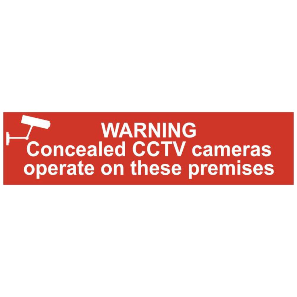 ASEC `Warning Concealed CCTV Cameras Operate On These Premises` 200mm x 50mm PVC Self Adhesive Sign