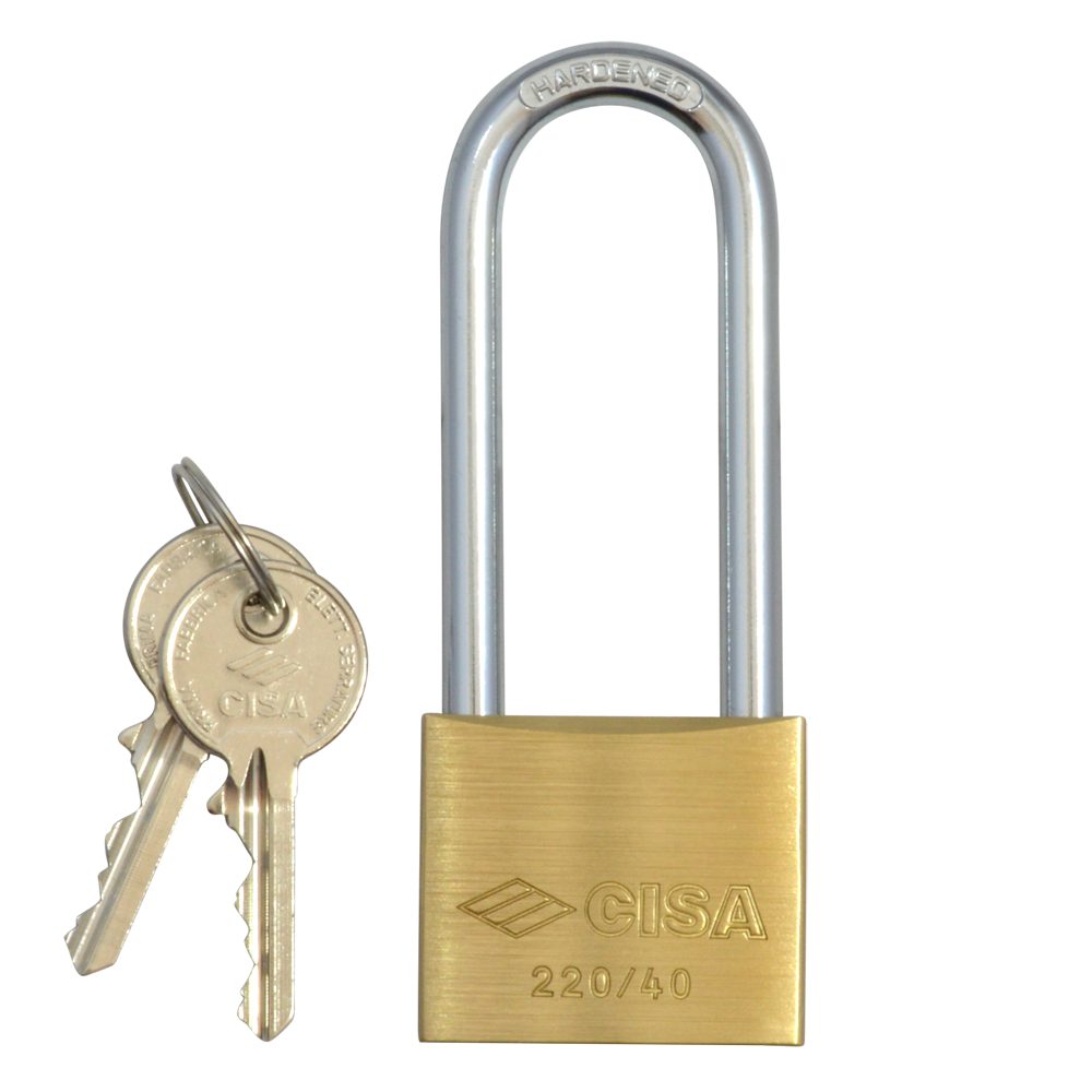 CISA 22011 KD Long Shackle Brass Padlock - 4204 - Brass - 22011-40