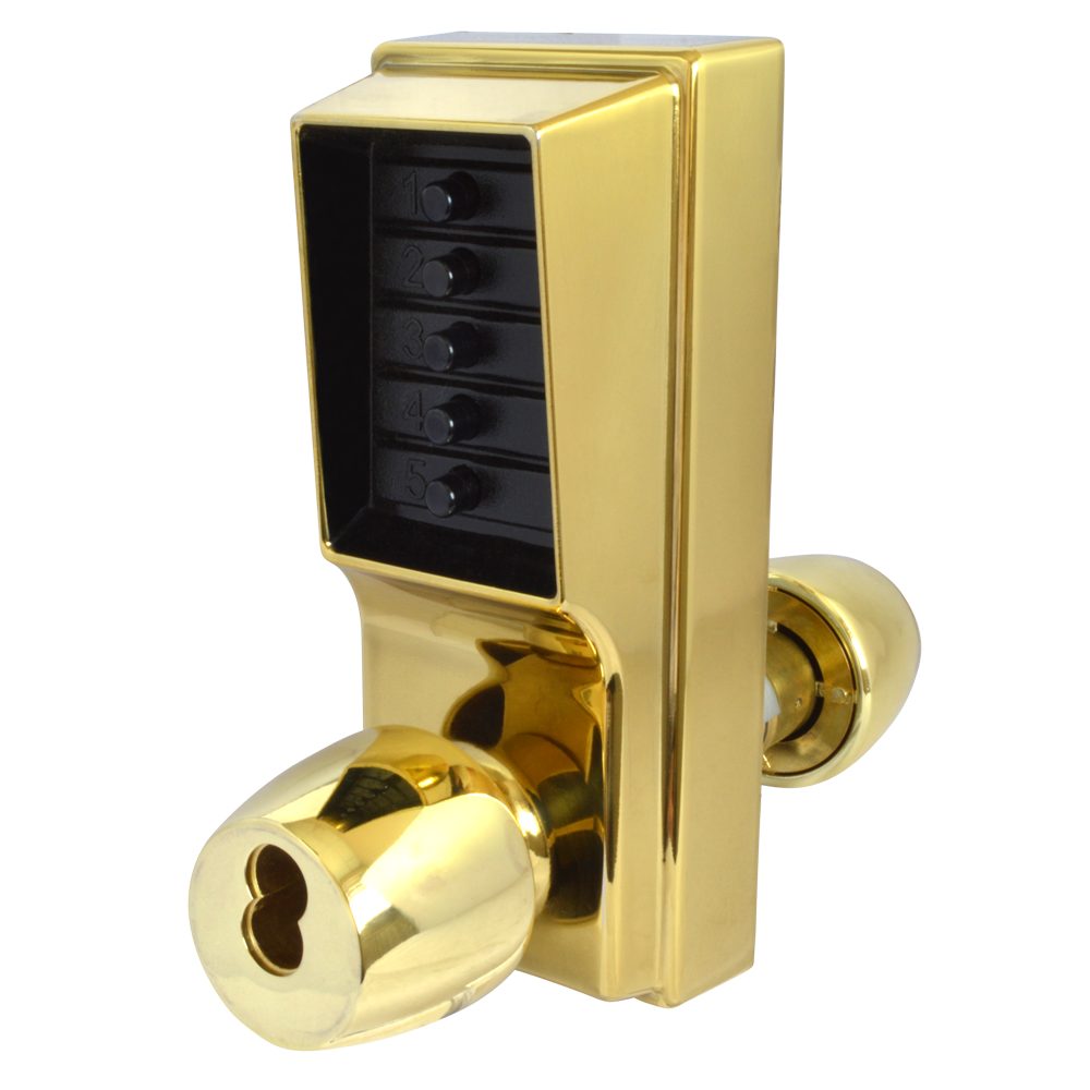 DORMAKABA Series 1000 1041B Knob Operated Digital Lock With Key Override &amp; Passage Set - L10349 - Polished Brass - 1041B-03