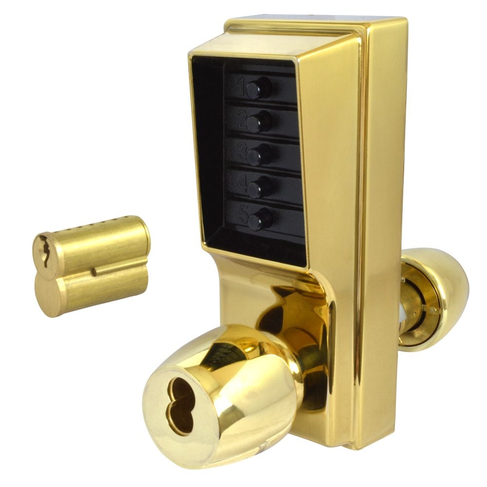 DORMAKABA Series 1000 1041B Knob Operated Digital Lock With Key Override &amp; Passage Set - L2934 - Polished Brass - 1041B-03