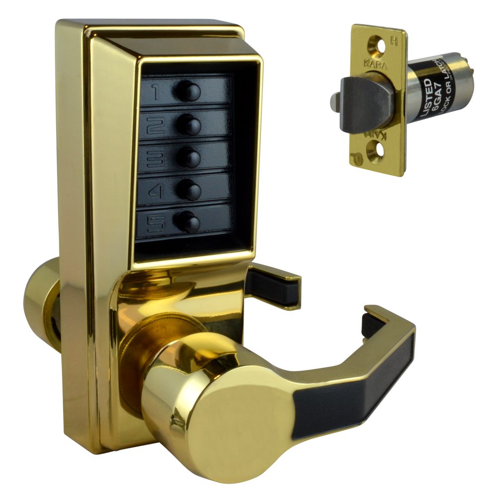 DORMAKABA Simplex L1000 Series L1041B Digital Lock Lever Operated With Key Override &amp; Passage Set - L10355 - Polished Brass - LR1041B-03