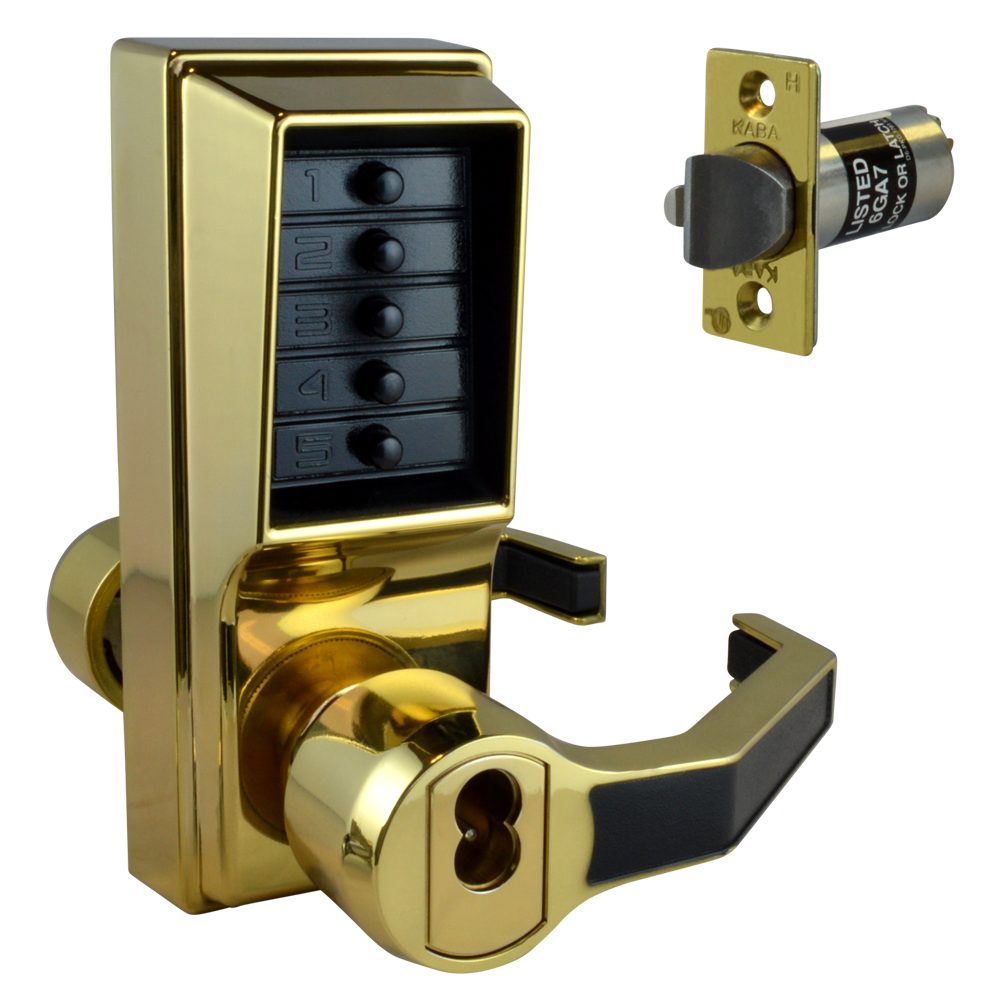 DORMAKABA Simplex L1000 Series L1041B Digital Lock Lever Operated With Key Override &amp; Passage Set - L8456 - Polished Brass - LR1041B-03