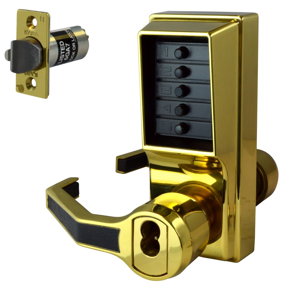 DORMAKABA Simplex L1000 Series L1041B Digital Lock Lever Operated With Key Override &amp; Passage Set - L8457 - Polished Brass - LL1041B-03