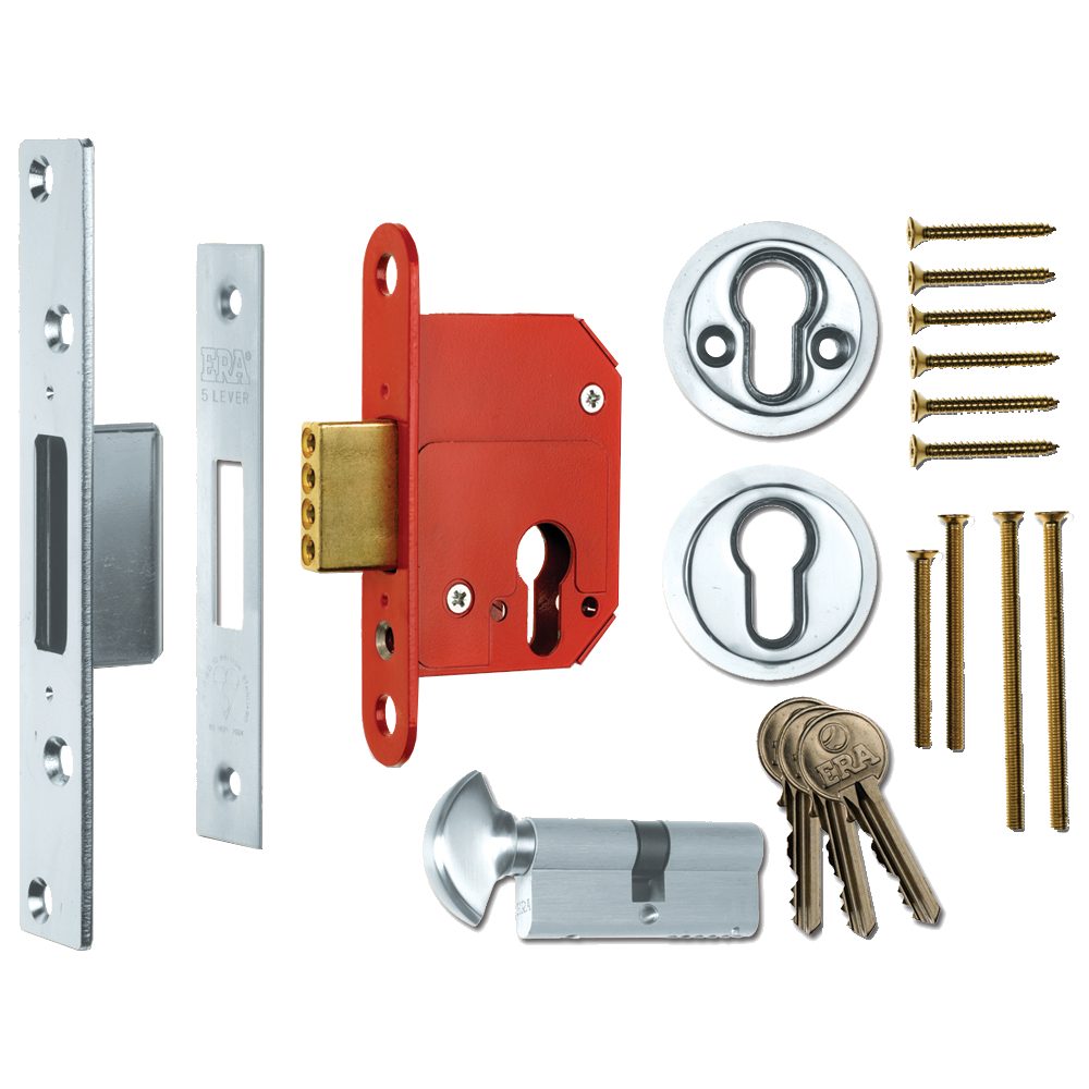 ERA 233 Fortress BS Euro Keyless Egress Key &amp; Turn Deadlock With Cylinder - L16588 - Satin Chrome - 233 51