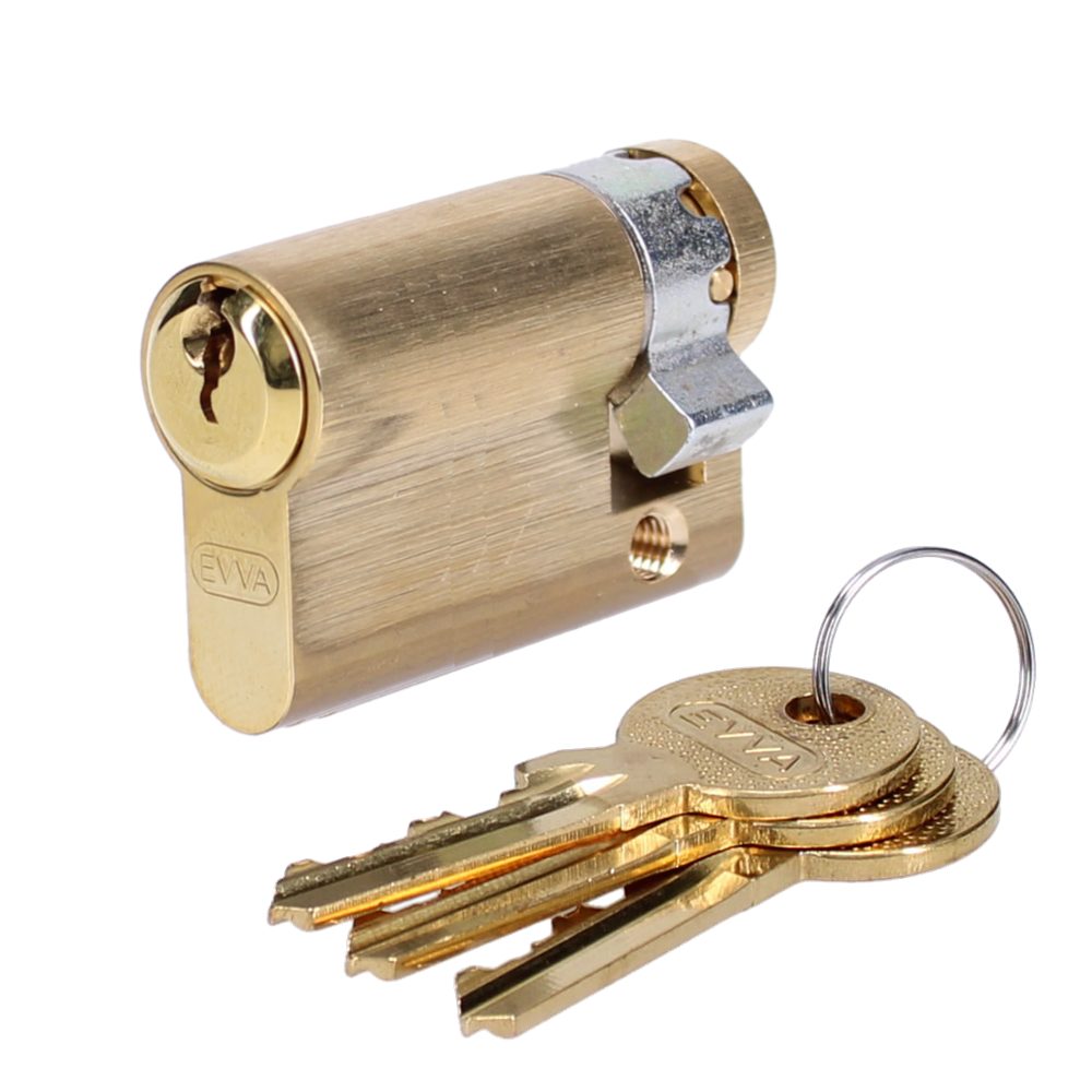 EVVA A5 HZ Euro Half Cylinder With Adjustable Cam KD - L6138 - 51mm - Polished Brass - A5 HZ/42