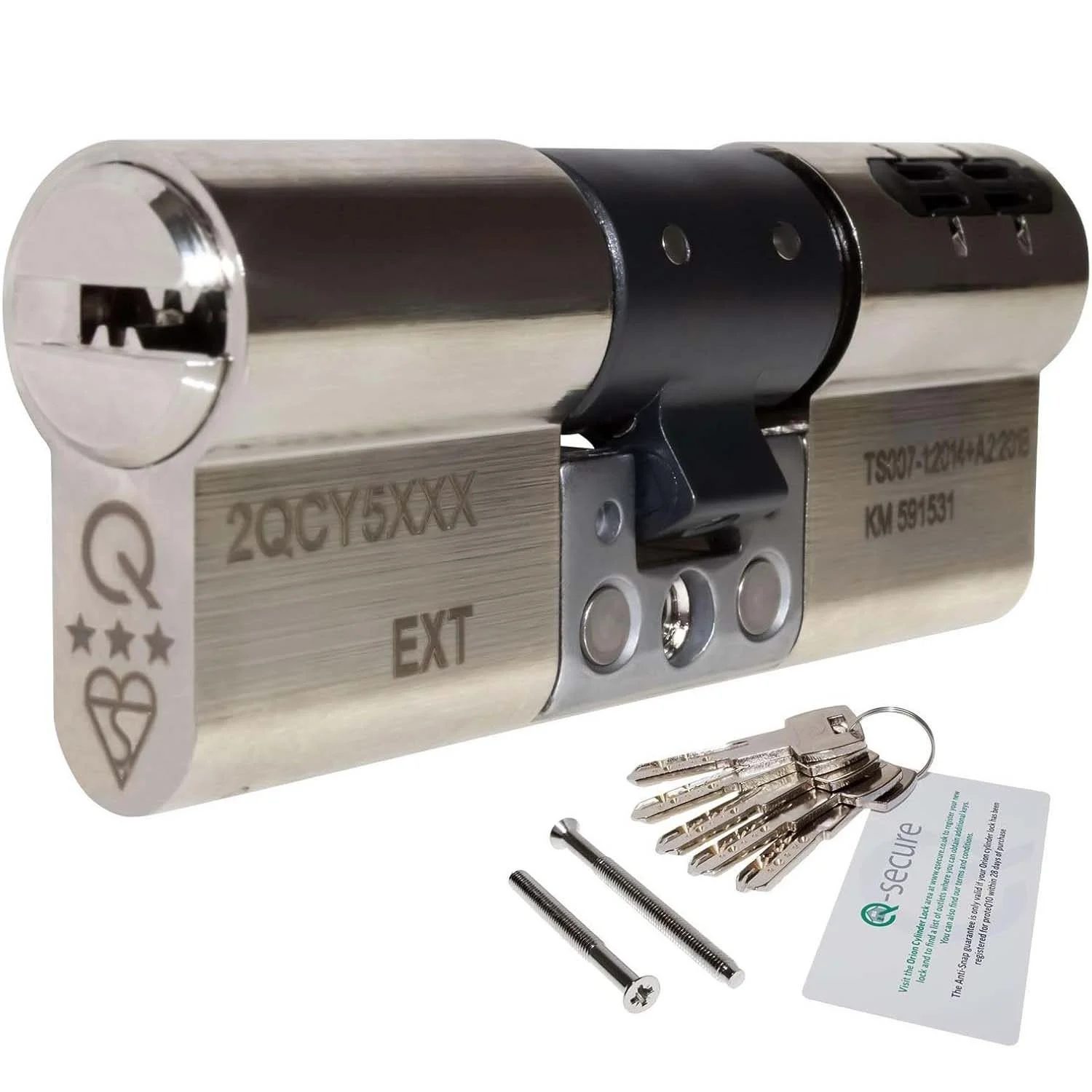 GreenteQ Orion BS TS007 3 Star Euro Cylinder - 2QCY5037A - INT 45/45 EXT Nickel - Polished Nickel - 2QCY5037A