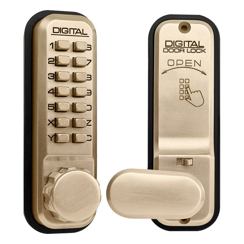 LOCKEY 2435 Series Digital Lock With Holdback - L2616 - Polished Brass - 2435