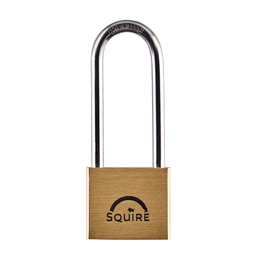 SQUIRE Lion Brass Long Shackle Padlock with Stainless Steel Shackle