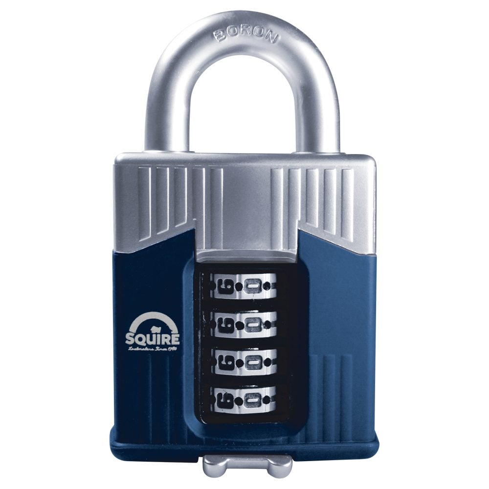 SQUIRE Warrior Open Shackle Combination Padlock - L27218 - Blue &amp;amp; Silver - WARRIOR COMBI 55