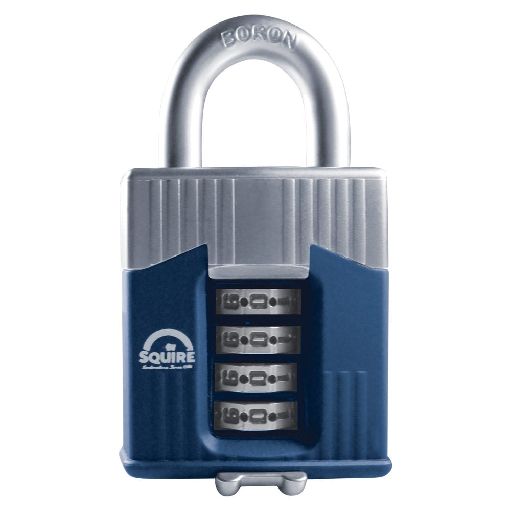 SQUIRE Warrior Open Shackle Combination Padlock - L32423 - Blue &amp;amp; Silver - Warrior Combi 55 BX