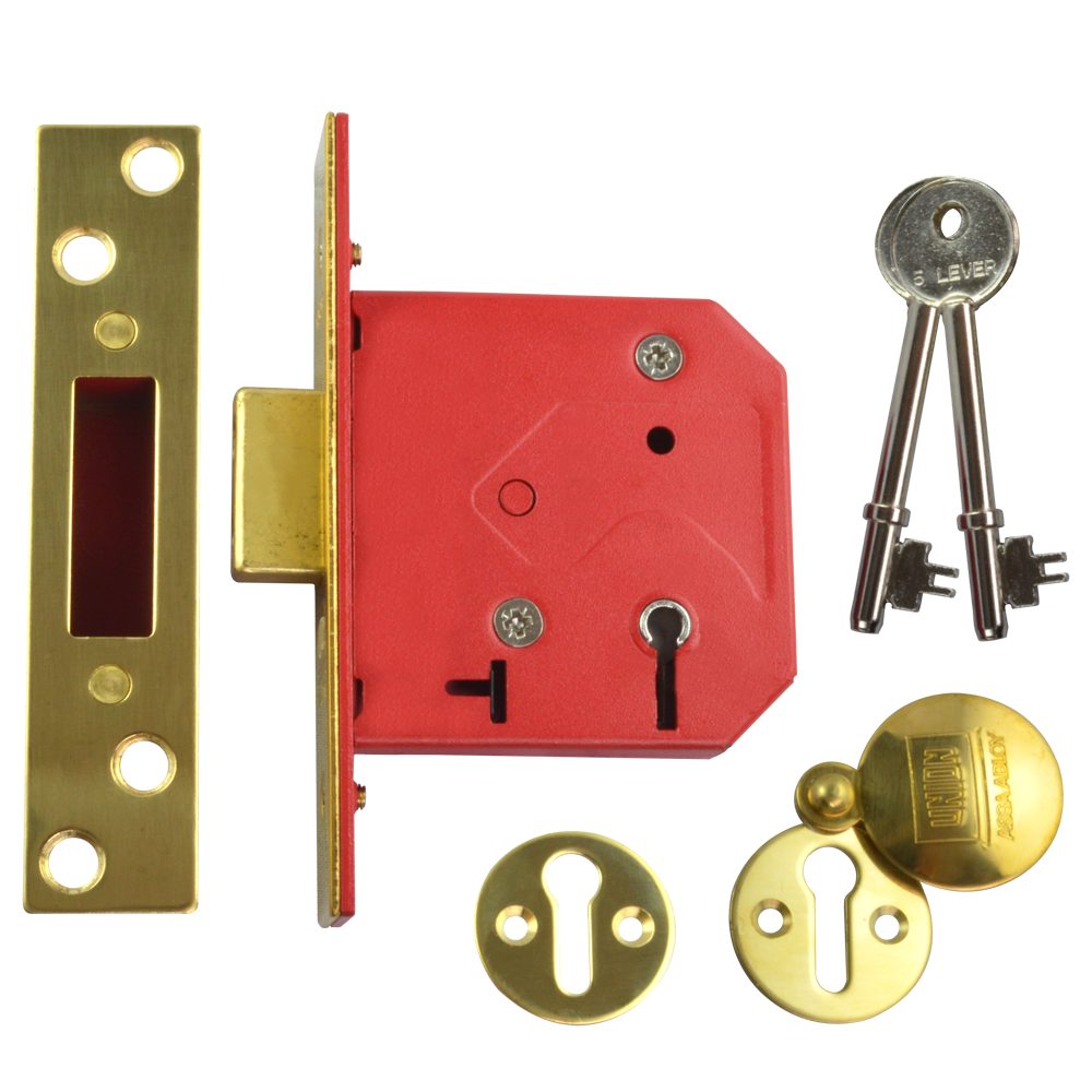UNION 2101 5 Lever Deadlock - 3324 - Polished Lacquered Brass - 2101