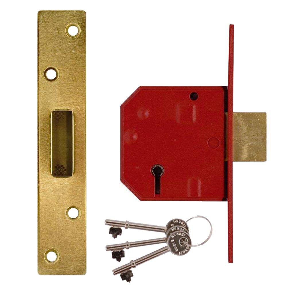 UNION 2134E BS 5 Lever Deadlock - L12471 - Polished Lacquered Brass - 2134E