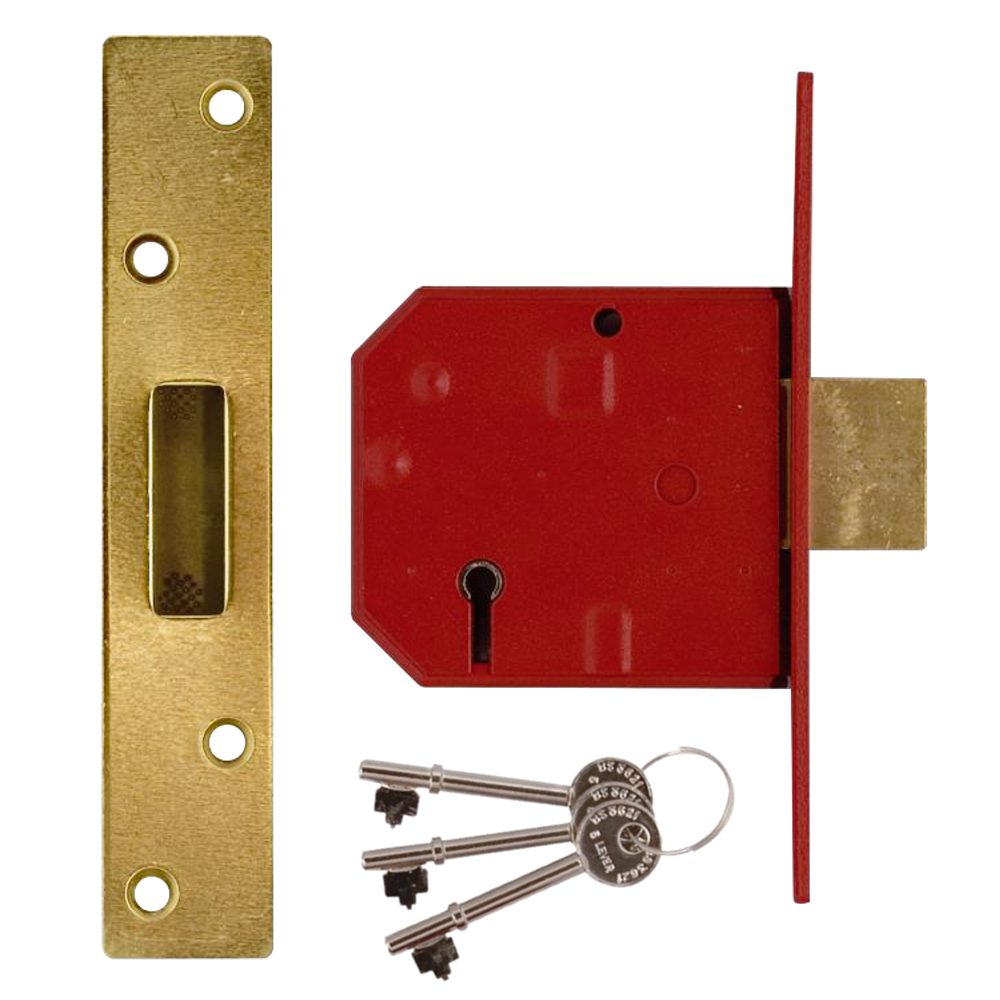 UNION 2134E BS 5 Lever Deadlock - L12473 - Polished Lacquered Brass - 2134E