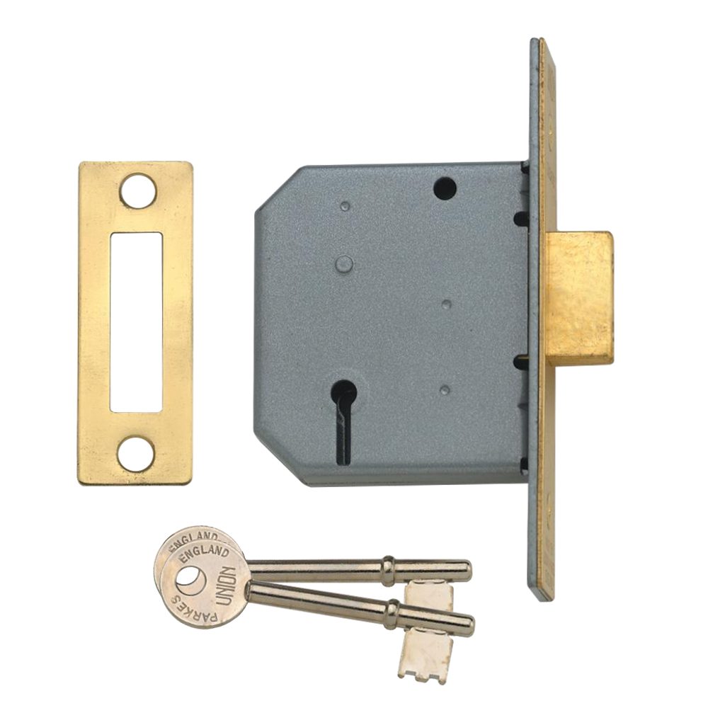 UNION 2177 3 Lever Deadlock - 7739 - Polished Lacquered Brass - 2177