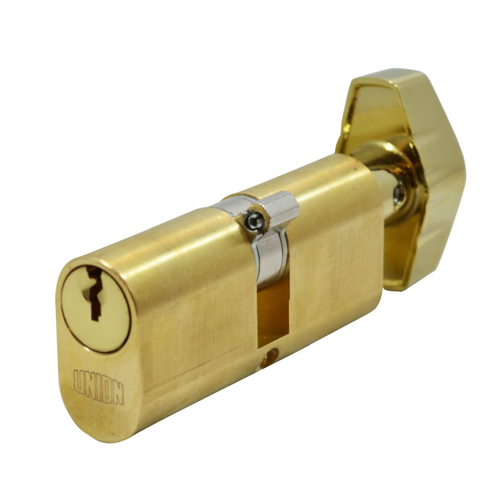 UNION 2X13 Oval Key &amp; Turn Cylinder - 3193 - 32.5/T32.5 - Polished Lacquered Brass - 2X13