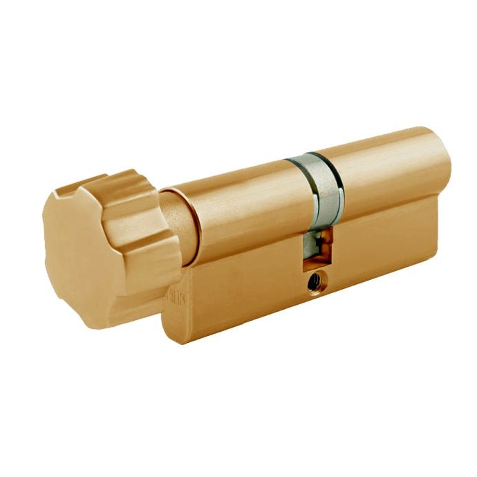 UNION 2X19 Euro Key &amp; Turn Cylinder - L10607 - 32.5/T32.5 - Polished Lacquered Brass - 2X19