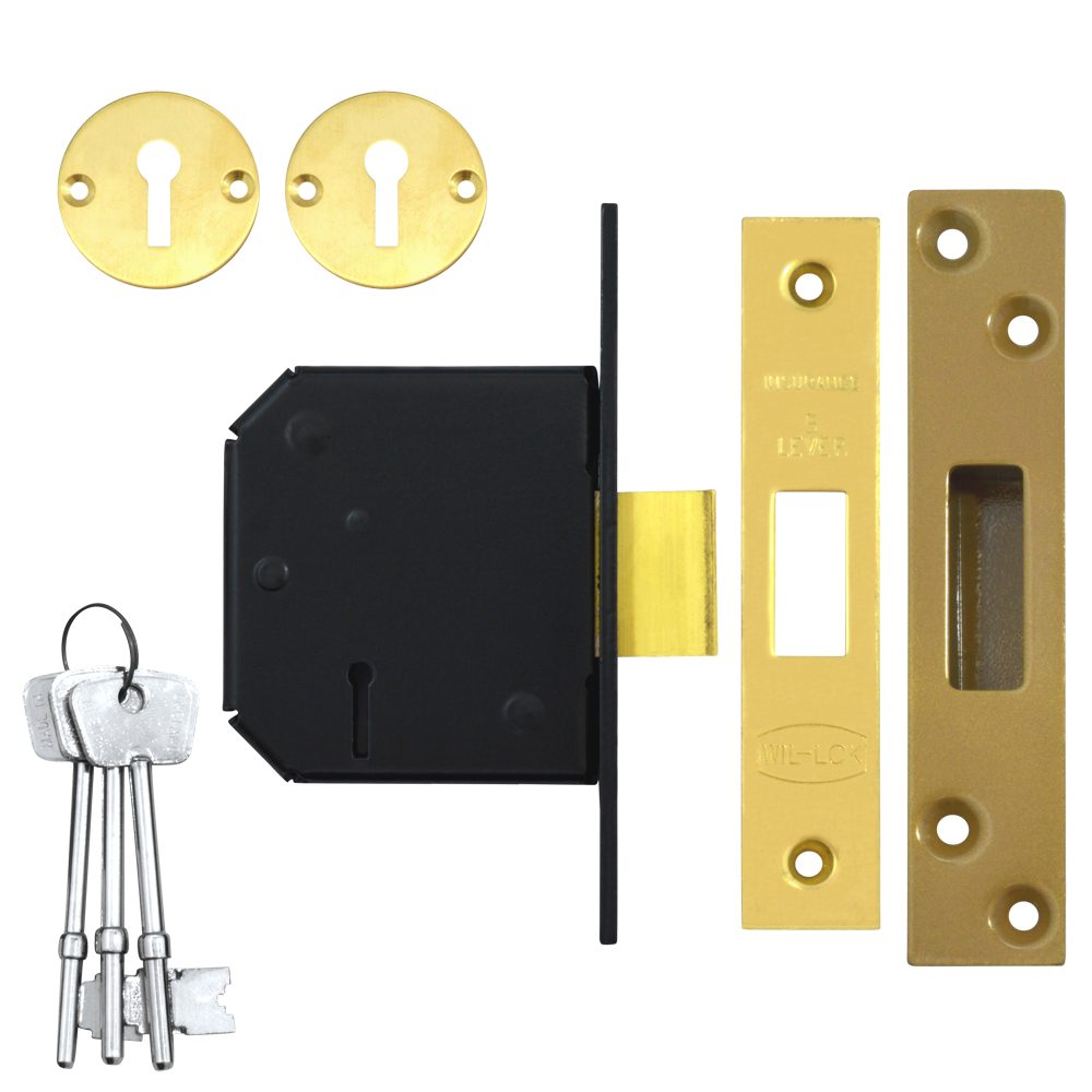 WILLENHALL LOCKS M1C 5 Lever Deadlock - L9402 - Polished Brass - M1C-115
